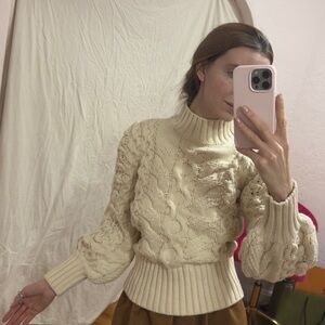 Banana Republic Cream Cable Knit Turtleneck Sweater